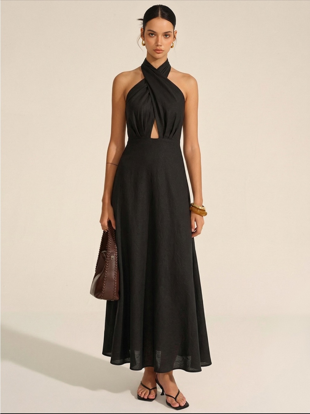 Commense Black Twisted Halter Maxi Dress